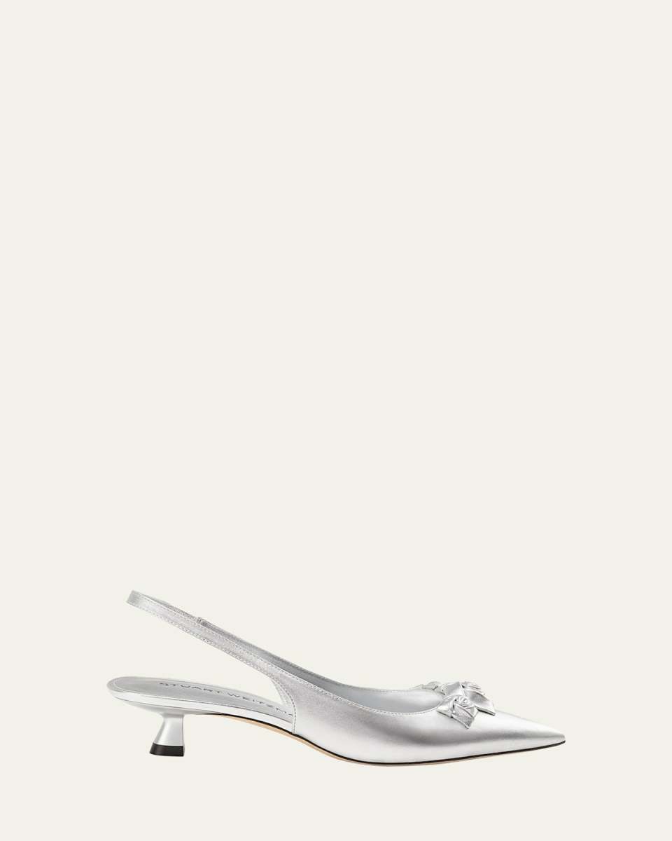 Rosie Metallic Leather Kitten-Heel Slingback Pumps